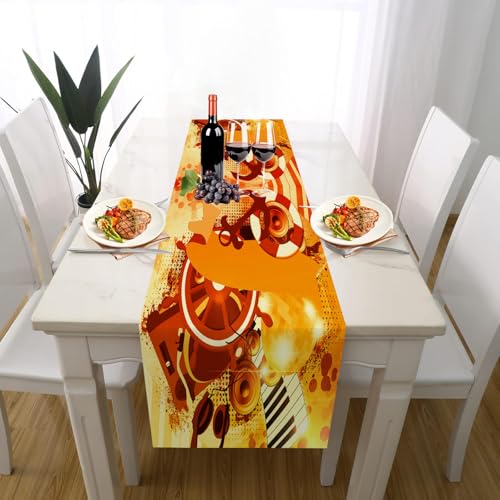 Musik Musikinstrumente Tischläufer Einschulung Deko, Rockmusik Lautsprecher Graffiti Klaviertasten Tischläufer Waschbar für Sommerdeko Couchtisch Esstisch Partydeko Dekoration für Zuhause 40 x 140 cm von Gaqinhh