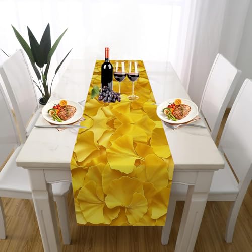 Natur Ginkgoblätter Tischläufer Outdoor Hochzeitsdeko, Botanisch Blatt Herbst Pflanze Tischdeko Waschbar für Einschulung Deko Couchtisch Küche Esstisch Dekoration für Zuhause 30 x 180 cm von Gaqinhh