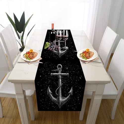 Nautischer Anker Tischläufer Einschulung Deko, Fantasie Sternenhimmel Tischdeko Waschbar Küche Tisch Dekoration Geburtstag Hochzeitsdeko 30x120cm von Gaqinhh