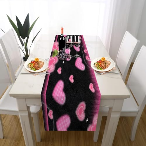 Niedlich Herz Tischläufer Einschulung Deko, Liebe Plaid Rosa Gepunktet Tischdeko Waschbar Küche Tisch Dekoration Geburtstag Hochzeitsdeko 30x120cm von Gaqinhh