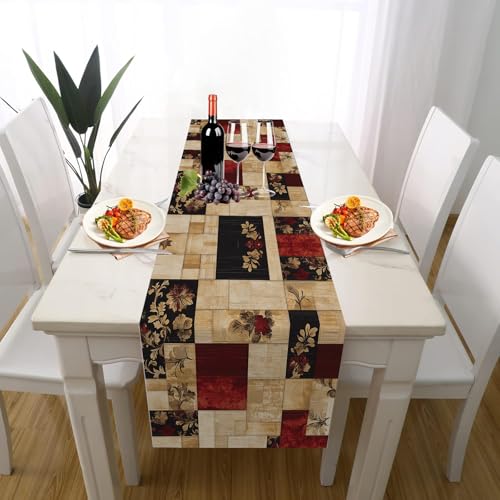 Patchwork Quadrat Tischläufer Outdoor Hochzeitsdeko, Bauernhaus Geblümt Geometrie Farbblock Tischdeko Waschbar für Einschulung Deko Couchtisch Küche Esstisch Dekoration für Zuhause 30 x 180 cm von Gaqinhh