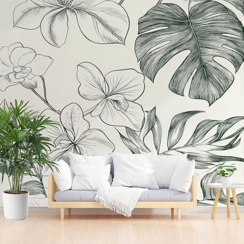 Phalaenopsis Blumen 3D Fototapete, Monstera Blätter Tapeten Vliestapete, Tropische Pflanzen Blüten Wandtapete Schlafzimmer Kinderzimmer Wohnzimmer Tapete Abwaschbar Wasserfest 150 x 105 cm (B x H) von Gaqinhh
