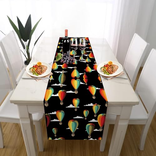 Regenbogen Heißluftballon Tischläufer Outdoor Waschbar Extralang, Karikatur Ballon Wolke Tischdeko für Einschulung Deko Couchtisch Küche Esstischv Dekoration für Zuhause 30 x 140 cm von Gaqinhh