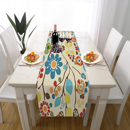 Retro Blume Tischdeko Einschulung Mädchen Junge Deko, Boho Blätter Bunt Beeren Tischläufer Waschbar für Einschulung Deko Couchtisch Küche Esstisch Dekoration für Zuhause 35 x 180 cm Retro Blume Tischdeko Einschulung Mädchen Junge Deko, Boho Blätter Bunt Beeren Tischläufer Waschbar für Einschulung Deko Couchtisch Küche Esstisch Dekoration für Zuhause 35 x 180 cm von Gaqinhh