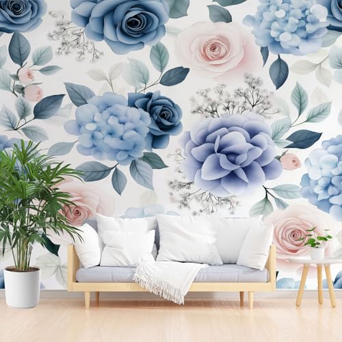 Rose Hortensie Blumen Fototapete 3d Effekt, Rustikal Natur Floral Wandtapete Wasserfest, Vintage Bohemian Blüten Vliestapete Mädchen Jungen Wohnzimmer Abwaschbar Tapete 300 x 210 cm (B x H) von Gaqinhh