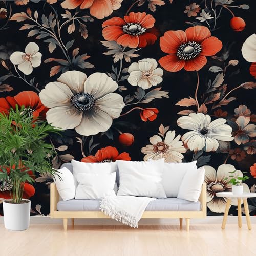 Rustikal Blumenmuster Fototapete 3d Effekt, Vintage Bauernhaus Blüten Wandtapete Wasserfest, Floral Pflanzen Blätter Vliestapete Mädchen Jungen Wohnzimmer Abwaschbar Tapete 300 x 210 cm (B x H) von Gaqinhh