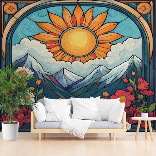 Schneebedeckte Berge 3D Fototapete, Gänseblümchen Blumen Tapeten Vliestapete, Sonne Gebirge Wandtapete Schlafzimmer Kinderzimmer Wohnzimmer Tapete Abwaschbar Wasserfest 150 x 105 cm (B x H) von Gaqinhh