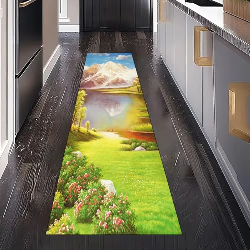 Schneeberg Landschaft Teppich Läufer für Küchenteppich Schlafzimmer Wohnzimmer, Natur Fluss Gebirge Dschungel Teppichläufer Waschbar rutschfest für Flur Eingangsbereich Bettumrandung 80x200 cm Schneeberg Landschaft Teppich Läufer für Küchenteppich Schlafzimmer Wohnzimmer, Natur Fluss Gebirge Dschungel Teppichläufer Waschbar rutschfest für Flur Eingangsbereich Bettumrandung 80x200 cm von Gaqinhh