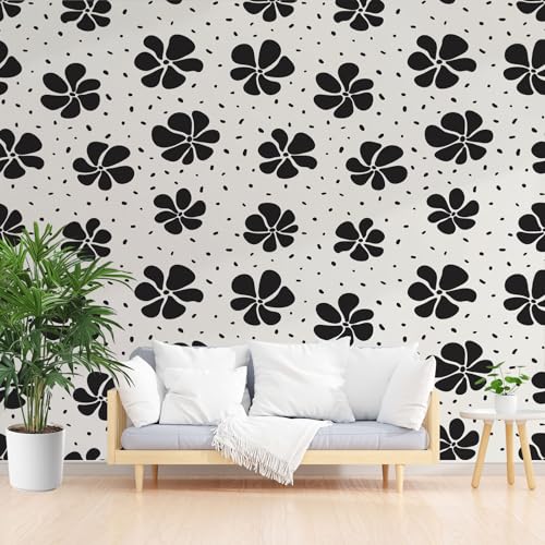 Schwarz Blumen Vliestapete Abwaschbar, Abstrakt Blumenmotiv Fototapete 3d Effekt, Moderne Ästhetik Tapete Badezimmer Wasserfest Wohnzimmer Kinderzimmer Tapeten Vliestapete 450 x 315 cm (B x H) von Gaqinhh
