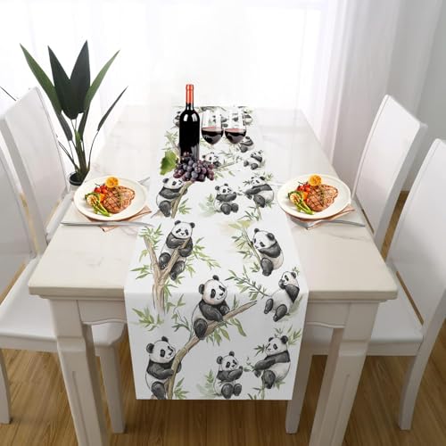 Tier Panda Tischdeko Outdoor Sommer Deko, Niedlich Bambus Asiatischer Stil Wildtiere Tischläufer Waschbar für Einschulung Deko Couchtisch Küche Esstisch Dekoration für Zuhause 33 x 183 cm von Gaqinhh