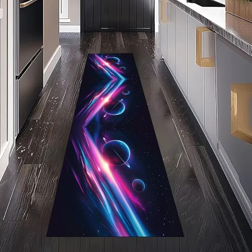 Universum Nebel Planet Teppich Läufer für Schlafzimmer Wohnzimmer, Aurora Sternenhimmel Galaxis Teppichläufer Waschbar rutschfest für Küche Flur Eingangsbereich Bettumrandung Teppiche 60x240 cm von Gaqinhh