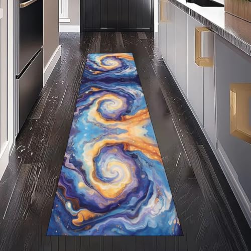 Universum Nebel Teppichläufer Küchenteppich Waschbar rutschfest 80x150 cm, Fantasy Galaxy Wirbel Teppich für Bettumrandung Schlafzimmer Flur Eingangsbereich Wohnzimmer Küche von Gaqinhh