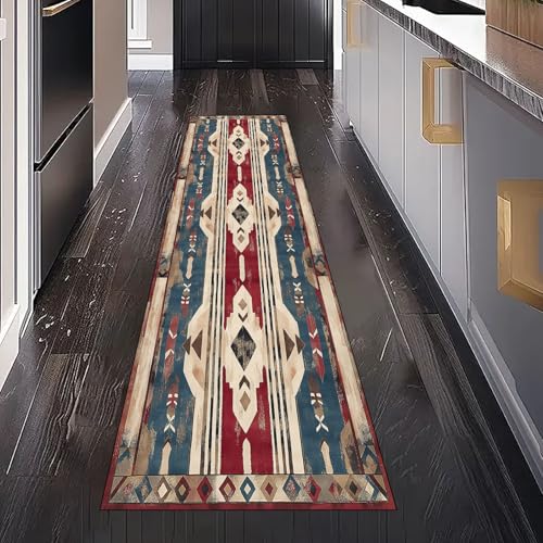 Vintage Azteken Ethnische Teppich Läufer Flur Küche Waschbar Rutschfest 60x150 cm, Southwest Native Americans Teppiche für Bettumrandung Schlafzimmer Teppichläufer für Küchenläufer Eingangsbereich von Gaqinhh