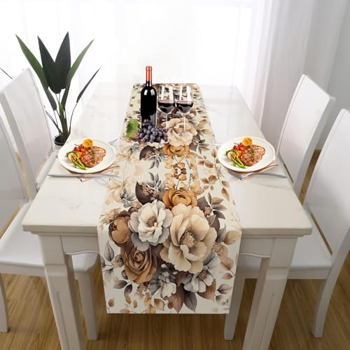 Vintage Blumen Tischläufer Outdoor Hochzeitsdeko, Malerei Rosen Pastoral Geblümt Tischdeko Waschbar für Einschulung Deko Couchtisch Küche Esstisch Dekoration für Zuhause 30 x 180 cm von Gaqinhh