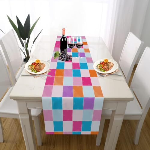 Vintage Bunt Geometrie Tischläufer Geburtstagdeko, Modern Kariert Kunst Tischdeko Outdoor Sommer Deko für Einschulung Deko Couchtisch Küche Esstischv Dekoration für Zuhause 40 x 180 cm von Gaqinhh