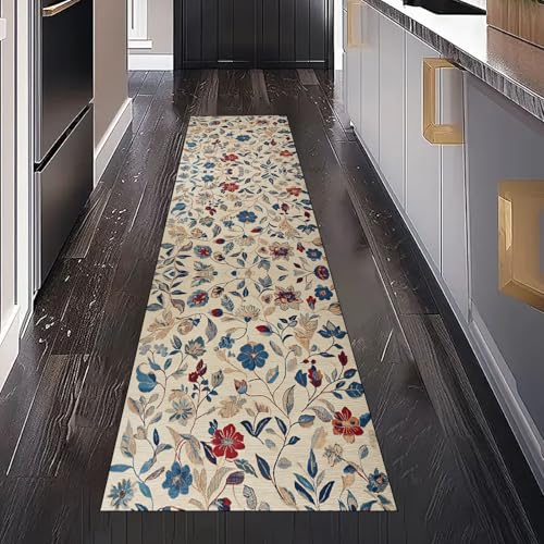 Vintage Geblümt Teppichläufer Küchenteppich Waschbar Rutschfest 80x150 cm, Landhausstil Blumenmuster Traditionell Pflanze Teppich für Bettumrandung Schlafzimmer Flur Eingangsbereich Wohnzimmer Küche Vintage Geblümt Teppichläufer Küchenteppich Waschbar Rutschfest 80x150 cm, Landhausstil Blumenmuster Traditionell Pflanze Teppich für Bettumrandung Schlafzimmer Flur Eingangsbereich Wohnzimmer Küche von Gaqinhh
