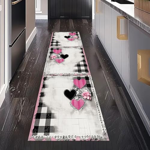 Vintage Kariert Plaid Teppich Läufer Flur Küche Waschbar rutschfest 80x300 cm, Romantisch Liebe Herz Teppichläufer für küchenteppich Eingangsbereich Bettumrandung Schlafzimmer Wohnzimmer Vintage Kariert Plaid Teppich Läufer Flur Küche Waschbar rutschfest 80x300 cm, Romantisch Liebe Herz Teppichläufer für küchenteppich Eingangsbereich Bettumrandung Schlafzimmer Wohnzimmer von Gaqinhh