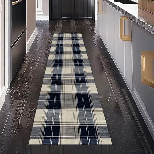 Vintage Kariert Teppichläufer Waschbar rutschfest 60x180 cm, Geometrie Plaid Küchenteppich Teppich Bettumrandung Schlafzimmer für Flur Eingangsbereich Wohnzimmer Teppiche von Gaqinhh