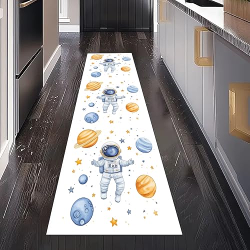 Weltraum Astronaut Science Fiction Planet Teppich Läufer für Küchenteppich Schlafzimmer Wohnzimmer, Kinder Universum Teppichläufer Waschbar Rutschfest für Flur Eingangsbereich Bettumrandung 80x200 cm von Gaqinhh