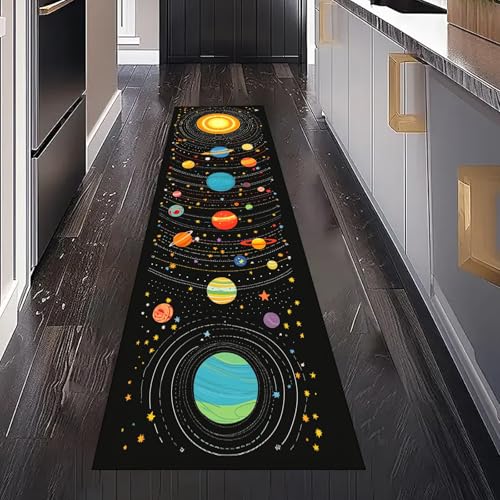 Weltraum Planet Teppich Läufer Flur Küche Waschbar rutschfest 60x150 cm, Universum Stern Kinder Galaxy Teppiche für Bettumrandung Schlafzimmer Teppichläufer für Küchenläufer Eingangsbereich von Gaqinhh