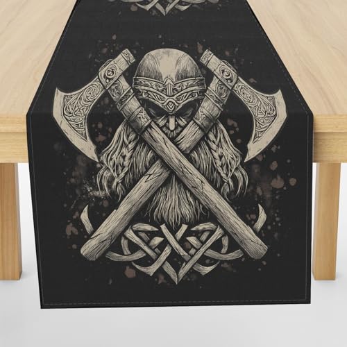 Wikinger Krieger Tomahawk Tischläufer Einschulung Deko, Wikinger Mythos Tischdeko Waschbar Küche Tisch Dekoration Geburtstag Hochzeitsdeko 30x120cm von Gaqinhh