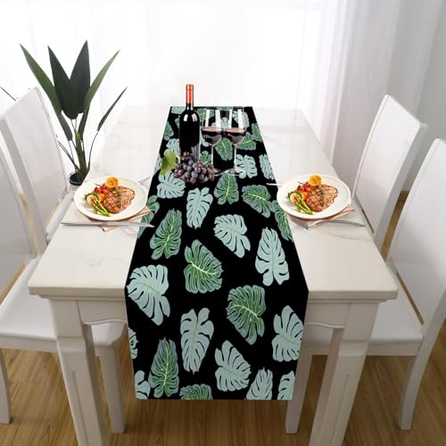 tropisch Blatt Tischläufer Outdoor Waschbar Extralang, Botanisch Tropenpflanzen Dschungel Laub Tischdeko für Einschulung Deko Couchtisch Küche Esstischv Dekoration für Zuhause 30 x 140 cm von Gaqinhh