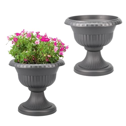 2X Blumentopf mit Ständer Blumensäule Standfuß Pflanztopf Grabvase Friedhofsvase Blumentopf mit Füßen Blumentopf Ständer Grau 30 cm von GarPet