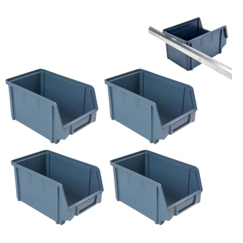 4 x Stapelbox Gr.3 + Metallschiene Sichtlagerkasten Set Wandhalterung Lager Stapel Box Sortiment Kasten Werkstatt 4 x Stapelbox Gr.3 + Metallschiene Sichtlagerkasten Set Wandhalterung Lager Stapel Box Sortiment Kasten Werkstatt von GarPet