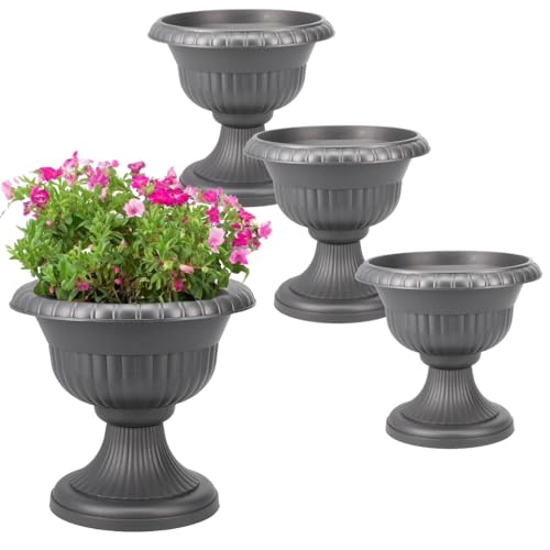4X Blumentopf mit Ständer Blumensäule Standfuß Pflanztopf Grabvase Friedhofsvase Blumentopf mit Füßen Blumentopf Ständer Grau 30 cm von GarPet