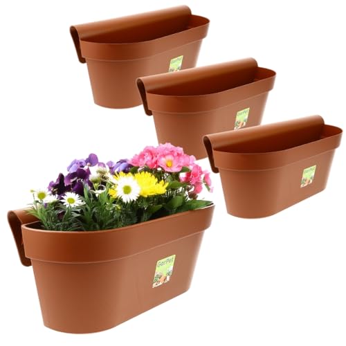4X Geländerkasten Balkon mit Wasserspeicher Blumentopf Zaun Blumenkasten Geländer Balkontopf Balkonkasten Terracotta 49 x 21 x 23 (H) cm Außenbereich von GarPet
