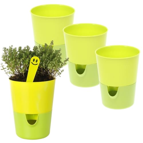 4X Kräutertopf Selbstbewässernd Selbstbewässerungstopf Kräutertopf Küche Basilikum Topf Blumentopf mit Bewässerungssystem Fensterbank Grün 11 cm von GarPet