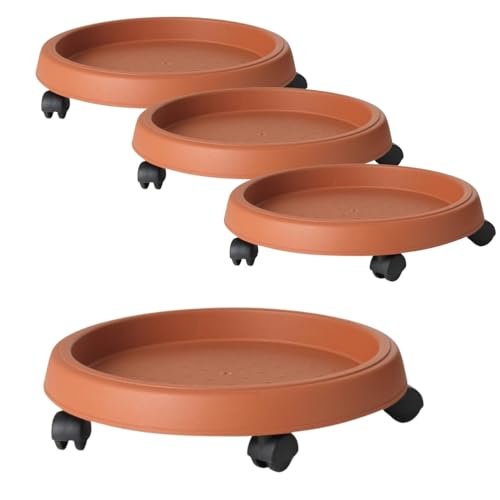4x Pflanzenroller Outdoor Wetterfest Rollbrett Pflanzen Blumentopf Untersetzer mit Rollen Pflanzenroller Rund Blumenroller 25 cm von GarPet
