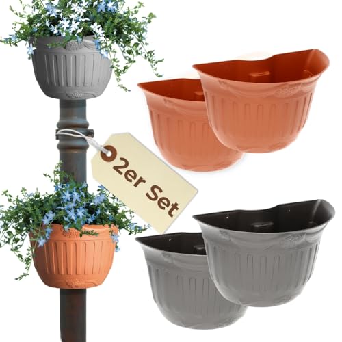 Blumentopf für Regenrohr 2er Set Wandtopf Wandblumentopf Regenrinne Fallrohr Säule Pfosten Abflussrohr Wand Pflanztopf Pflanzgefäß (Terracotta) von GarPet