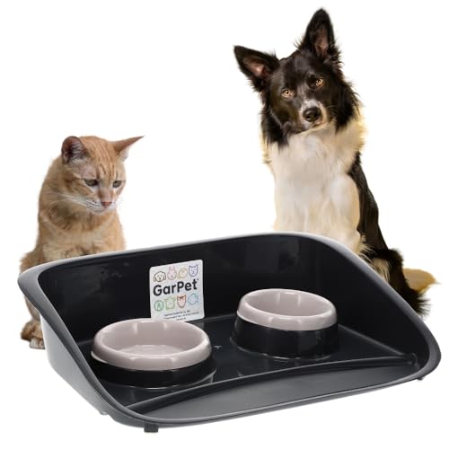 GarPet Futterstation Hund 2 Näpfe Futterbar mit erhöhter Rückwand Spritzschutz rutschfeste Hundebar Futternapf Wassernapf Unterlage Matte Hunde Katzen GarPet Futterstation Hund 2 Näpfe Futterbar mit erhöhter Rückwand Spritzschutz rutschfeste Hundebar Futternapf Wassernapf Unterlage Matte Hunde Katzen von GarPet