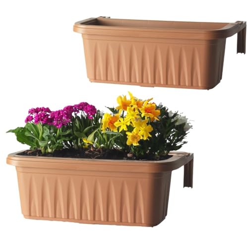 GarPet 2X Blumenkasten Balkongeländer Balkon Blumenkasten Balkonkasten mit Halterung Balkonkasten Geländerkasten Balkonkasten mit Wasserspeicher 50 cm Terrakotta von GarPet