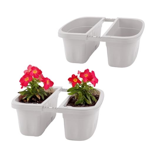 GarPet 2X Blumenkasten Balkongeländer Beidseitig Balkon Blumenkasten Doppelseitig Balkonkasten mit Halterung Geländerkasten mit Wasserspeicher Weiß 40 cm von GarPet