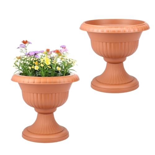 GarPet 2X Blumentopf mit Ständer Blumensäule Standfuß Pflanztopf Grabvase Friedhofsvase Blumentopf mit Füßen Blumentopf Ständer Terrakotta 30 cm von GarPet