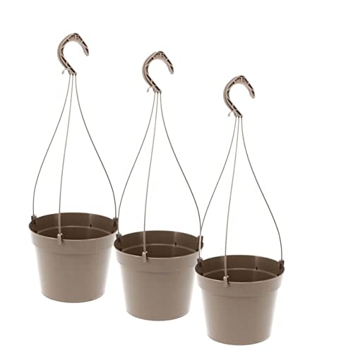 GarPet 3X Blumenampel Hängeampel Blumen Outdoor innen außen Pflanzenhänger Kunststoff Modern Hängeblumentopf Pflanztopf Set Aufhängung Taupe Ø 16 x 15 (H) cm Außenbereich 3 Stück von GarPet