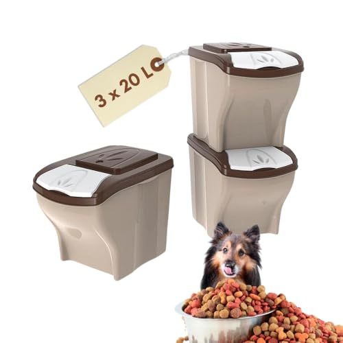 GarPet 3x Hundefutter Aufbewahrung Futtertonne Katze Futtertonne Hund Tierfutterbehälter Trockenfutter Aufbewahrung Futterbox Hund Hundefutter Box 3 x 20 L 60 L von GarPet