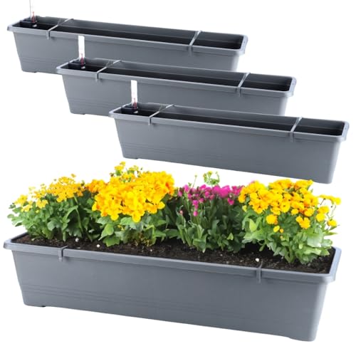 GarPet 4X Blumenkasten mit Wasserspeicher Blumenkasten Fensterbank Pflanzkasten Outdoor Wasserstandsanzeiger Gießschacht Bewässerungsband 80 cm Anthrazit GarPet 4X Blumenkasten mit Wasserspeicher Blumenkasten Fensterbank Pflanzkasten Outdoor Wasserstandsanzeiger Gießschacht Bewässerungsband 80 cm Anthrazit von GarPet