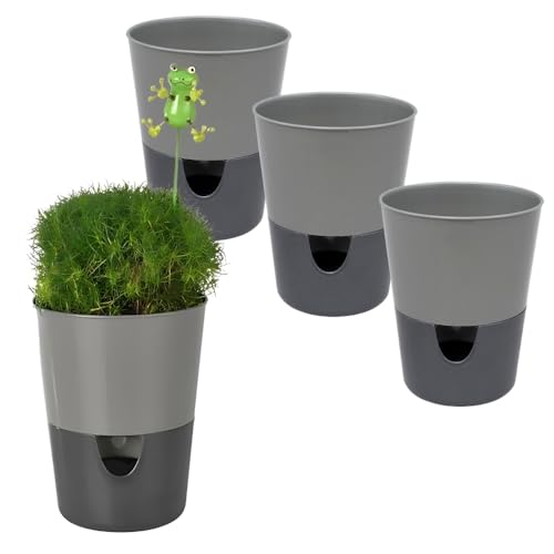 GarPet 4X Kräutertopf Selbstbewässernd Selbstbewässerungstopf Kräutertopf Küche Basilikum Topf Blumentopf mit Bewässerungssystem Fensterbank Anthrazit 11 cm von GarPet
