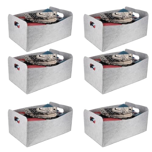 GarPet 6x Aufbewahrungsbox faltbar Filz Stoff Aufbewahrungskorb faltbar Schrank Organizer Filzkorb Aufbewahrung faltbare Stoffbox groß 32x51x21 hellgrau Sparpaket von GarPet