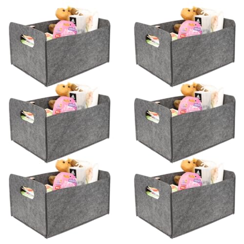 GarPet 6x Aufbewahrungsbox faltbar Filz Stoff Aufbewahrungskorb faltbar Schrank Organizer Filzkorb Aufbewahrung faltbare Stoffbox klein 25x31x15 dunkelgrau Sparpaket von GarPet