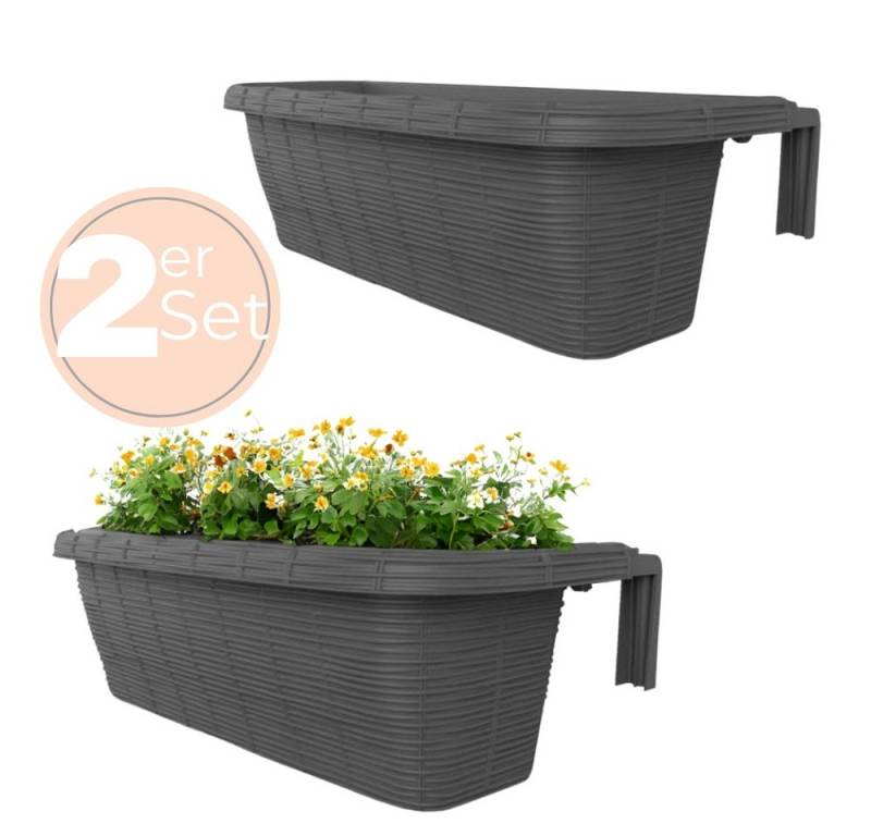 GarPet Balkonkasten 2er Set Blumen Kasten Balkon Geländer Wasserspeicher Rattan Anthrazit GarPet Balkonkasten 2er Set Blumen Kasten Balkon Geländer Wasserspeicher Rattan Anthrazit von GarPet