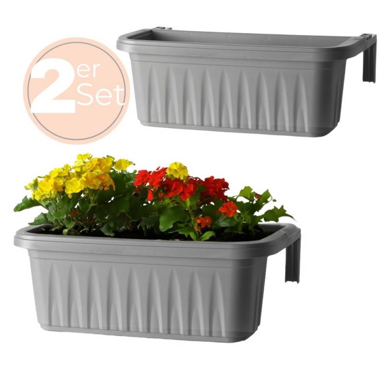 GarPet Balkonkasten 2x Blumenkasten Balkon Geländer Kasten Halterung Wasserspeicher 50 cm von GarPet