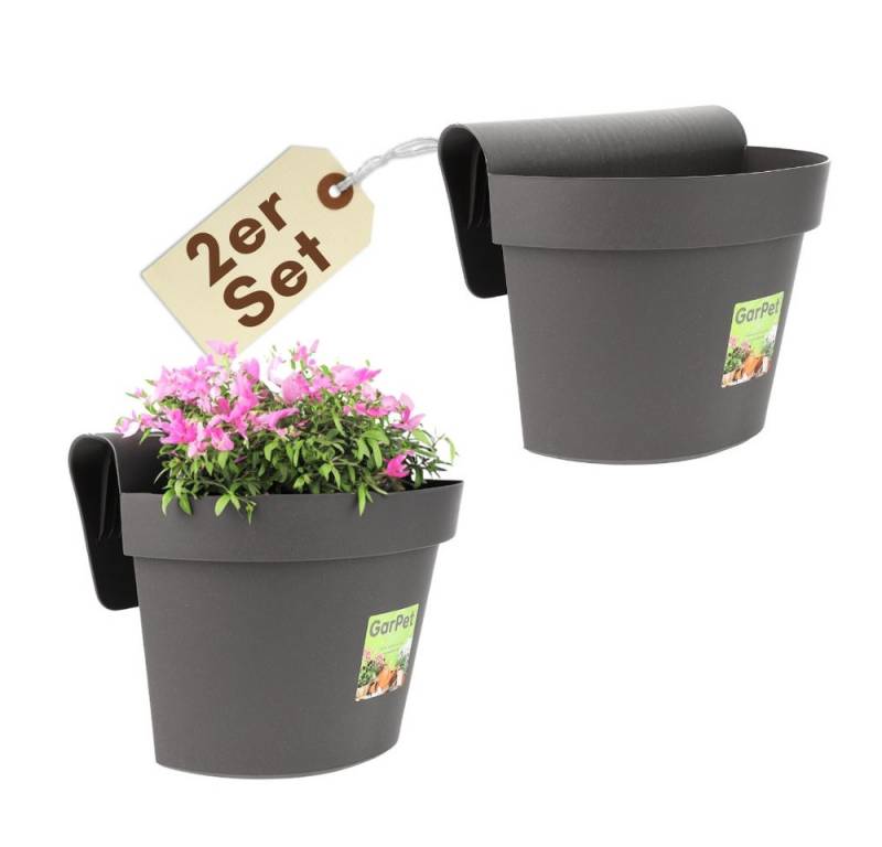 GarPet Balkonkasten 2er Set Geländertopf Balkon Wasserspeicher Blumen Topf Zaun Anthrazit von GarPet