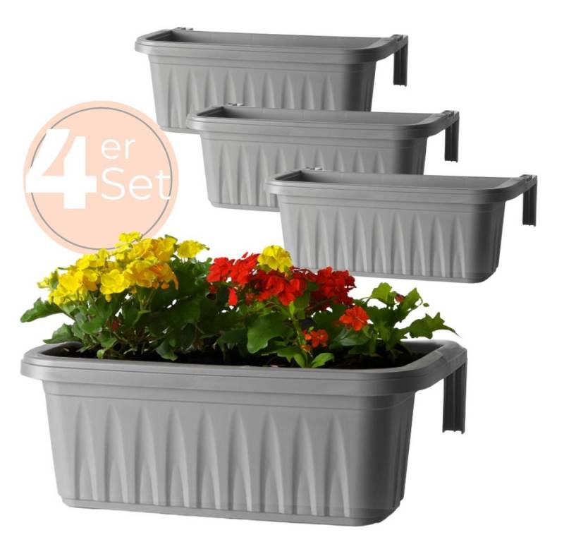 GarPet Balkonkasten 4x Blumenkasten Balkon Geländer Kasten Halterung Wasserspeicher 50 cm von GarPet