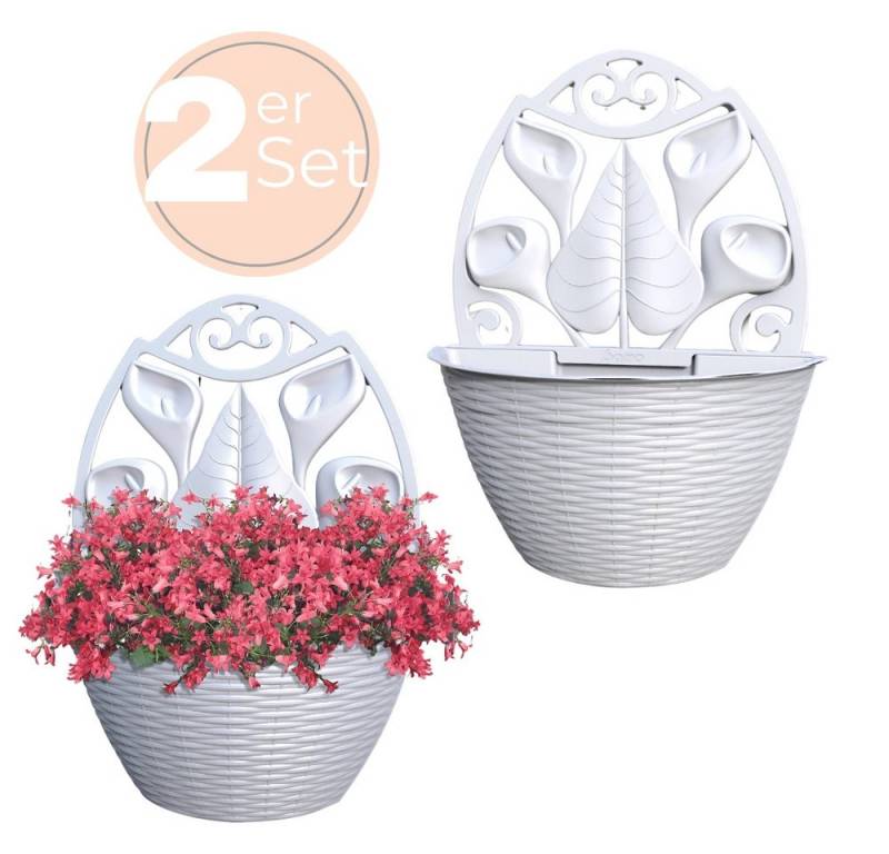 GarPet Blumentopf 2x Blumentopf Wand Blumen Topf Vase Pflanzen Halterung Weiß Rattan von GarPet