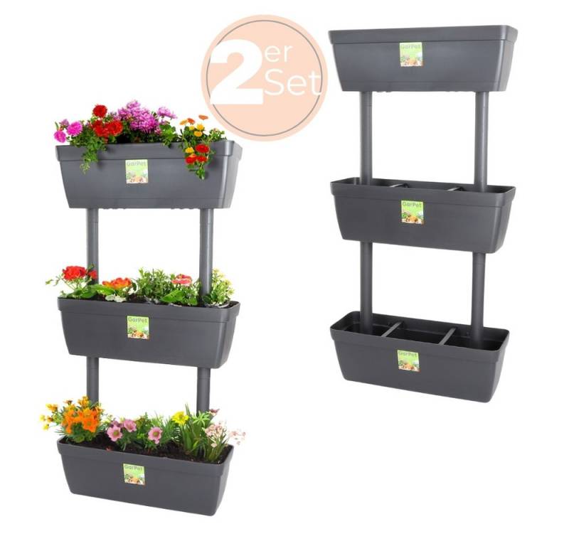 GarPet Blumenkasten 2x 3er Set Pflanzkübel mit Sichtschutz Pflanz Raumteiler Blumen Topf von GarPet