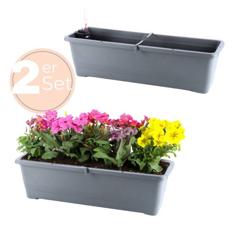 GarPet Blumenkasten 2x Blumen Kasten Wasserspeicher Outdoor Gießschacht 60 cm Anthrazit von GarPet